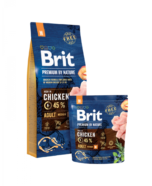 בריט פרימיום עוף ושיבולת שועל 15 ק"ג-  כלב בוגר גזע בינוני